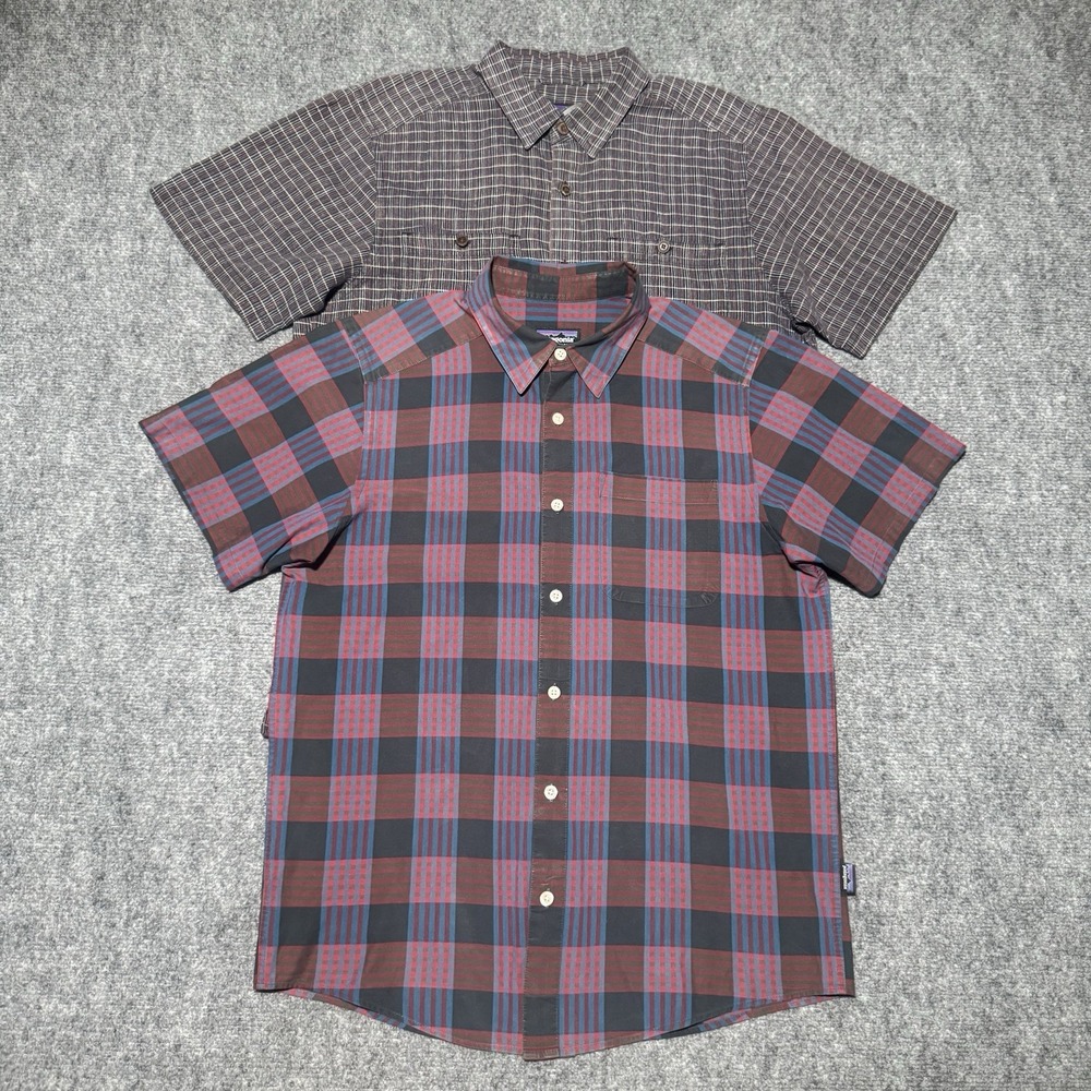 Lot of 2 Patagonia Organic Cotton Plaid Short Sleeve Button Down Shirts Men S